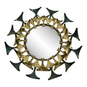 Mid-Century Modern Sunburst Iron Round Mirror Marc Weinstein Style