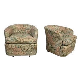 Late 20th Century Modern Drexel Heritage Swivel Barrel Chairs Original Fabric, a Pair