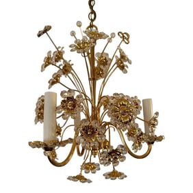 German Jewel 24 Carat Gold Plated & Crystal Flower Chandelier