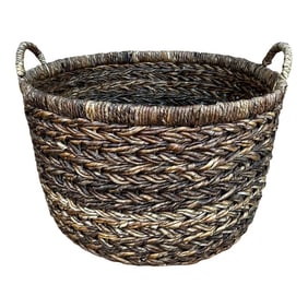 Woven Raffia Storage Basket W/Handles