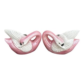 Vintage Pair of Ceramic Swan Wall Sconce Planters