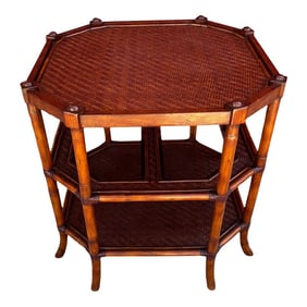 3 Tier Woven Rattan/Faux Bamboo Side Table