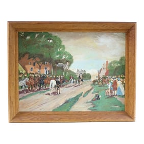 Early 20th Century The Brigade Downtown Original Oil on Canvas Signed, Framed