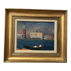 Early 20th Century Venise Original Oil Painting Signed at the Bottom, Framed