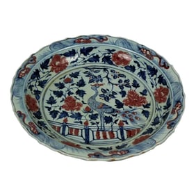 Large Ming Dynasty Blue and Red-Copper Dish