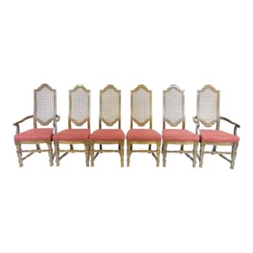 Vintage Wood Chairs Red Cushion - Set of 6