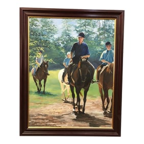 Early 20th Century Horse Riders Original Oil on Canvas Signed on the Bottom, Framed