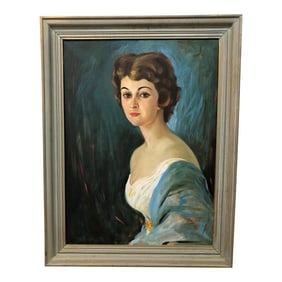 Timeless Gaze - Original Oil on Canvas Signed on the Bottom 1961, Framed