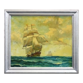 Late 19th Century The Ship on the Ocean Oil on Board, Framed