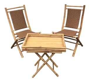 Bamboo Chairs & Tray Table - Set of 3
