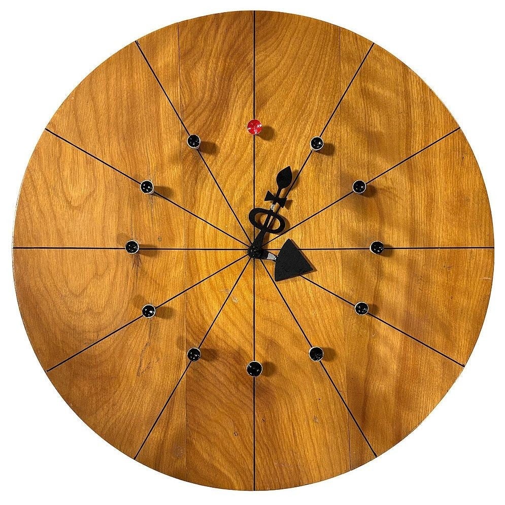 Rare 1949 "Spike" model 4757C Wall Clock by George Nelson for Howard Miller Co: Title:Rare 1949 "Spike" model 4757C Wall Clock by George Nelson for Howard Miller Co Description:Rare 1949 George Nelson designed "Spike" Wall Clock (Model 4757C) by Howard Miller Clock Company. Craft