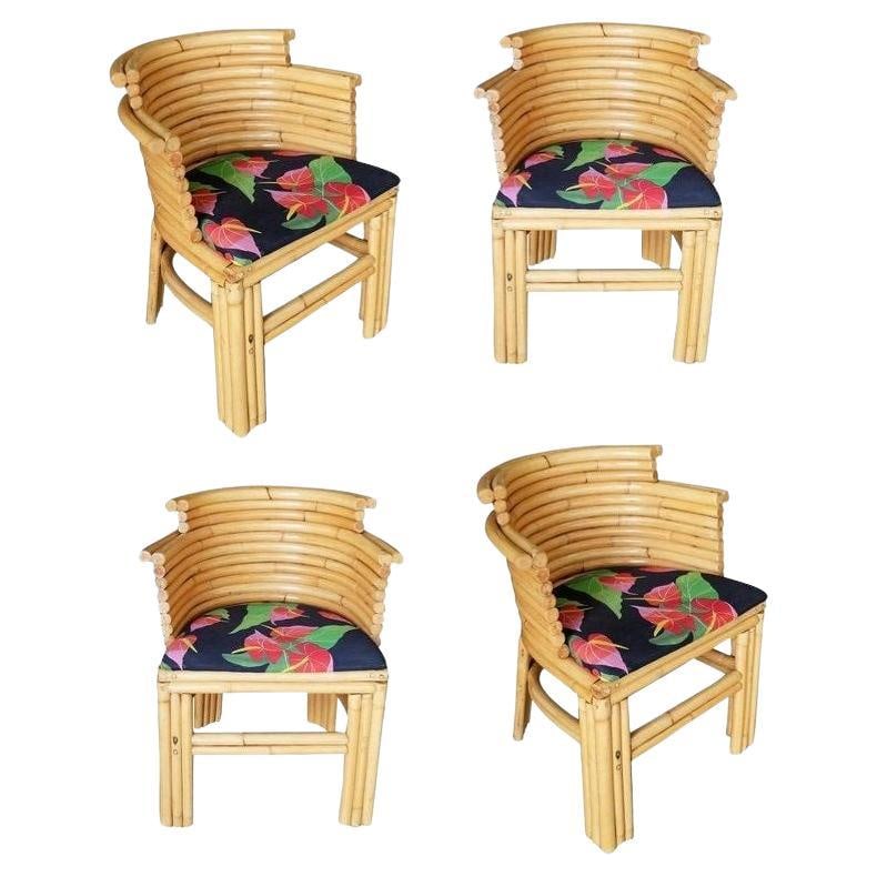 Restored Streamlined Art Deco Stacked Rattan Dining Side Chair, Set of Four (1 of 6)