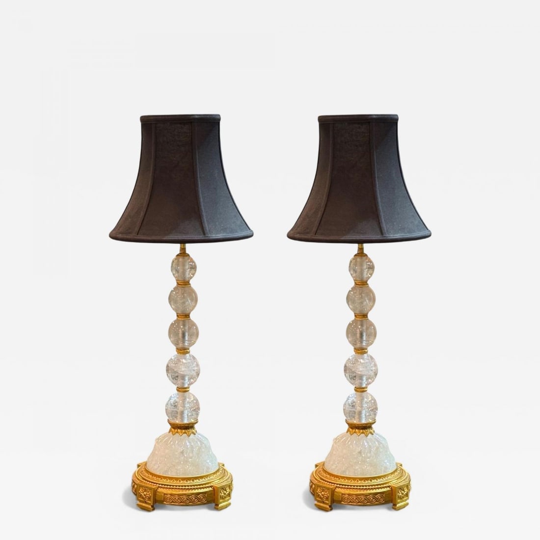 Hollywood Regency, Rock Crystal, Bronze, Table Lamps, France, 1960s: Title: Hollywood Regency, Rock Crystal, Bronze, Table Lamps, France, 1960s Description: Hollywood Regency, Rock Crystal, Bronze, Table Lamps, France, 1960s A refined pair of Hollywood Regency or Art D