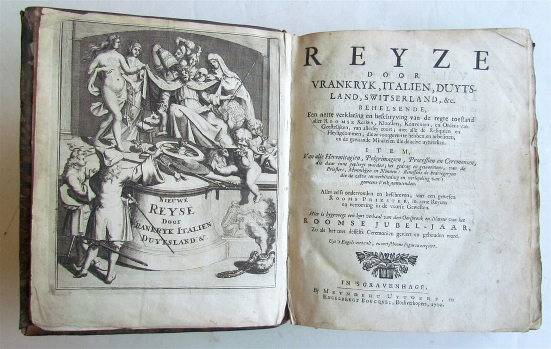 1700 ROMAN CHURCH HISTORY FRANCE ITALY GERMANY SWITZERLAND ILLUSTRATED antique: (Gavin, A.). Reyze door Vrankryk, Italien, Duytsland, Switserland, &c. Behelsende een nette verklaring en beschryving van de regte toestand aller Roomse Kerken, Kloosters, Konventen, en Ordens van Gee