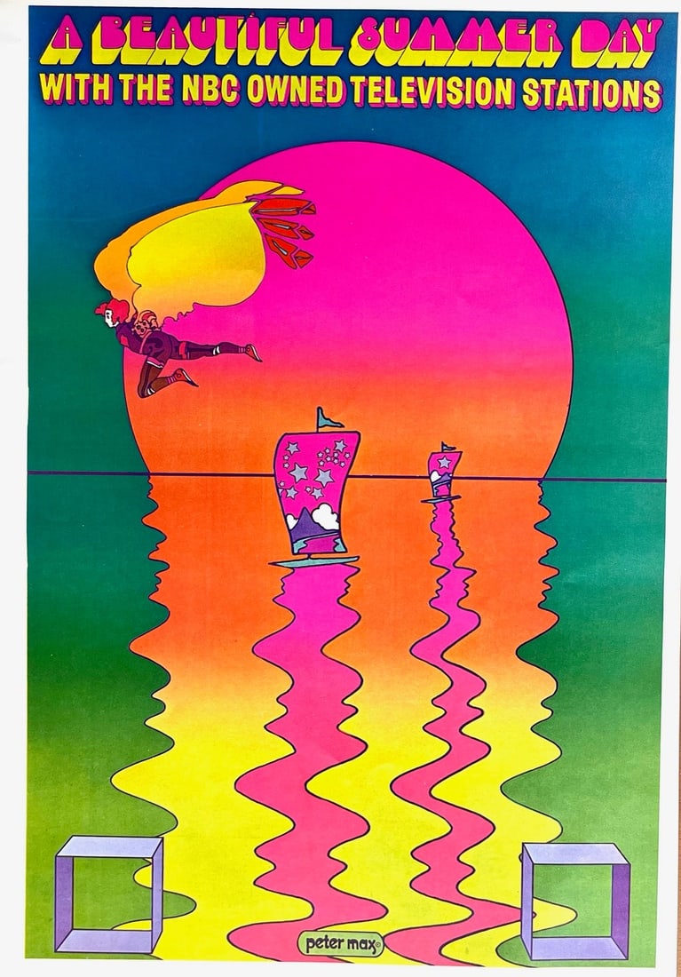 Peter Max Pop Art Poster 23 NBC 1970: Title: Peter Max Pop Art Poster 23 NBC 1970 Artist: Peter Max, Posters, Varieties Description: Artist: Peter Max \nCountry: Germany / USA \nTitle: NBC \nMedium: Offset \nPaper Size: 16.50 x 11 inches