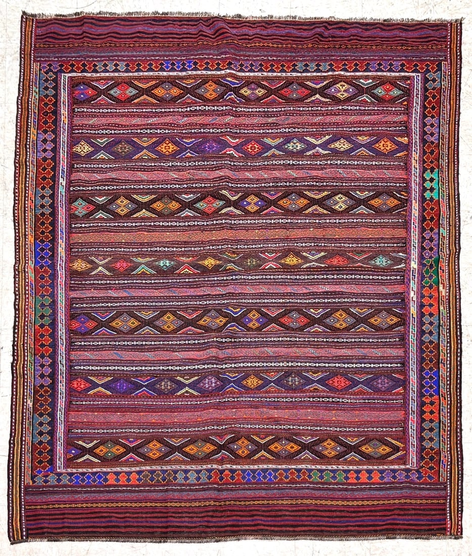 Hand-Knotted Soumak Kilim Flatweave Tribal Wool Oriental Area Rug 6'1" x 8'11" (1 of 19)