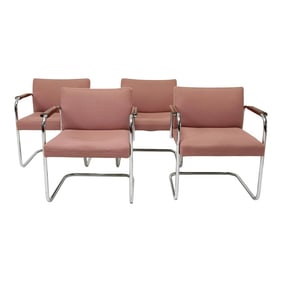 Vintage Mid-Century Cantilever Chromed Steel Armchairs in the Style of Bauhaus Mies Van Der Rohe, Se