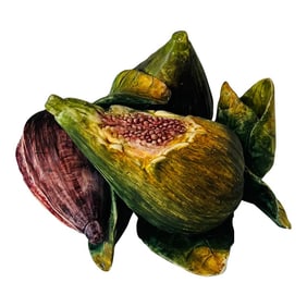 Mid Century Figural Fig Among Leaves Ceramic Candlestick Holder