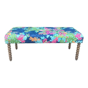 Thibaut Canopy Central Park Navy & Pink Bobbin Leg Bench