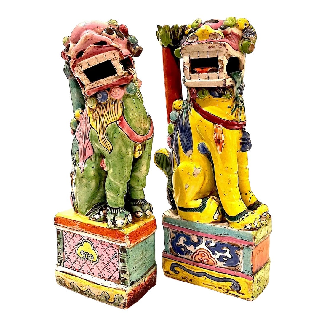Late 19th Century Pastel Polychrome Foo Lions/Dogs - a Pair (1 of 13)