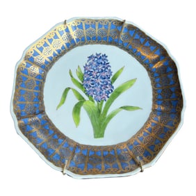 1970s Japanese Hanging Plate With Gold Hyacinth Details