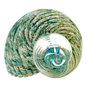1980s Blown Glass Nautilus Shell Paperweight by Michelle Kaptur