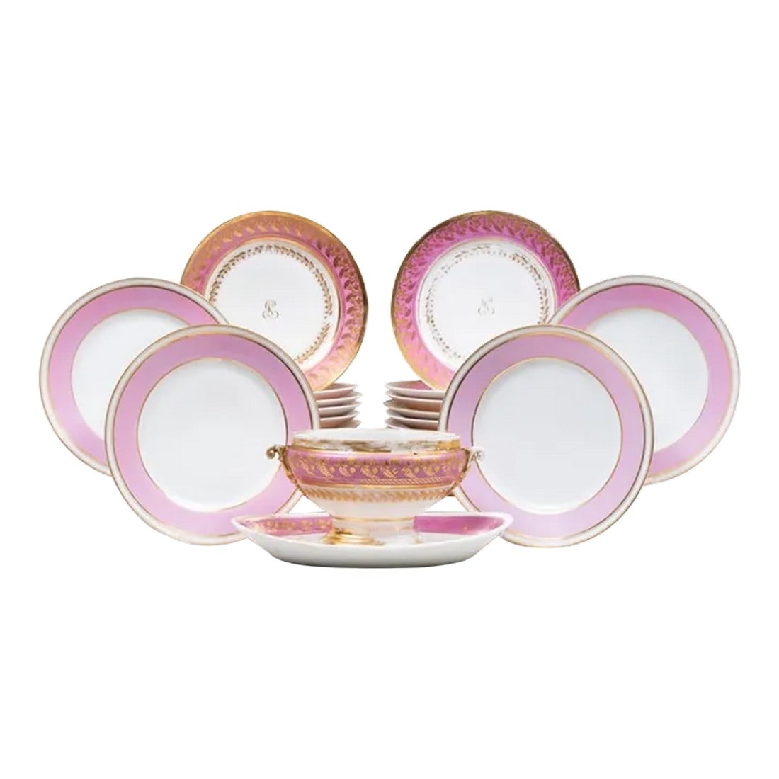 Early 19th Century French Old Paris Porcelain Dessert Service Pink Ground Empire Style- 31 Pieces (1 of 12)