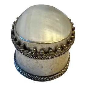 Vintage Mother of Pearl and Brass Ring Keeper Box