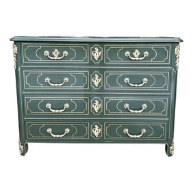 Original Baker Furniture Collection - Collector's Edition Green and Gold Lacquered Four-Drawer Occas