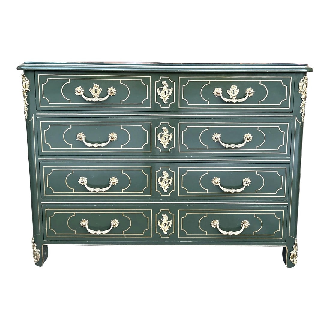 Original Baker Furniture Collection - Collector's Edition Green and Gold Lacquered Four-Drawer Occas (1 of 12)