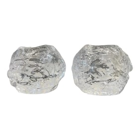 1970s Vintage Ann Warff Kosta Boda Snowball Votive Candle Holders - A Pair