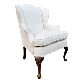 1980s Vintage Lee Industries Lyrical Snow Upholstered Wingback Arm Chair