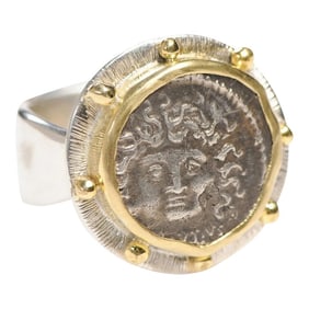Antique Medusa Coin Ring 18kt Gold Setting, Size 8.5