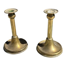 1970s Pair of Short Brass Candle Holders