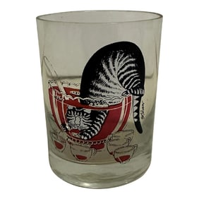 1970s Glass Cup With Cat and Soup Bowl Design