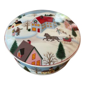1970s Mikasa Christmas Themed Ceramic Bowl With Lid