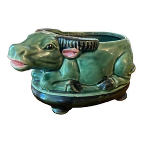1970s Asian Ceramic Chinoiserie Ox Planter/Catchall