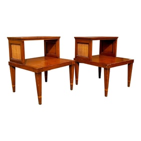 1960s Mid Century Modern 2-Tier End Tables With Rattan Side Panels by Tomlinson Furniture - a Pair