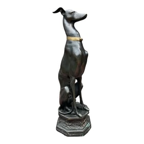 1980s Life Size Bronze Statue of a Whippet Dog on Pedestal