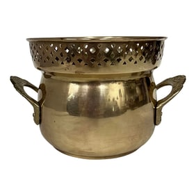 Brass Cachepot W/ Reticulated Top Band