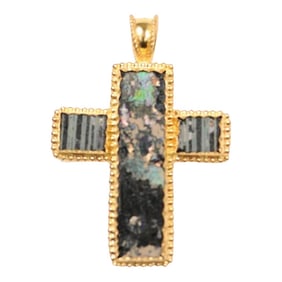 Antique A Roman Glass Cross Set in 21K gold