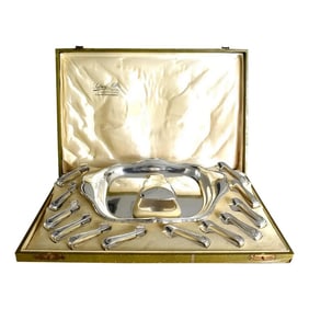 Early 1900s Belgian Silver Asparagus Serving and Eating Set With Platter, Server and 12 Tongs- 15 Pi