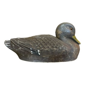 Antique Hand Painted Papier Mâché Brown and Gray Duck Decoy