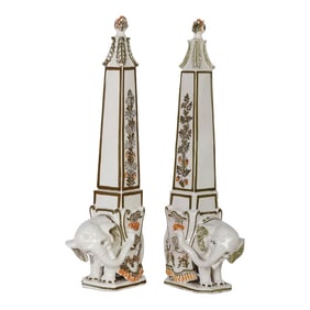 Elephant Obelisks Italian Glazed Terra Cotta, Pair