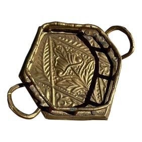 Small 1970s Brass Tray With Flower Accent