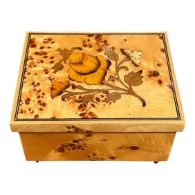 1970s Floral Wooden Jewelry Music Box, Playing Greensleeves