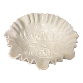 1970s Rose Detailed Milk Glass Opaque Bowl