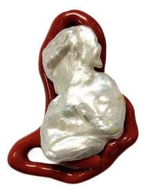 Natural Coral Branch With Freshwater Baroque Pearl in 18k Yellow Gold