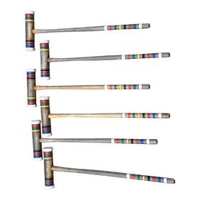 Vintage Collection of Croquet Mallets and Grass Hoops- Set of 14