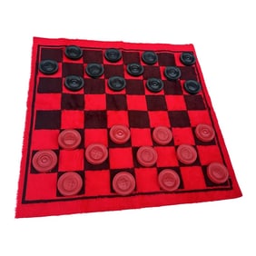 1970s Felt Red and Black Checkers Set- 25 Pieces Total